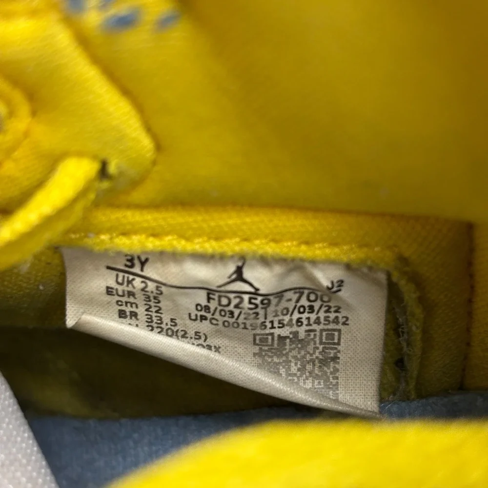Air Jordan 1 Retro High‎ OG Reverse Laney leather Sneakers Yellow Blue Youth 3Y